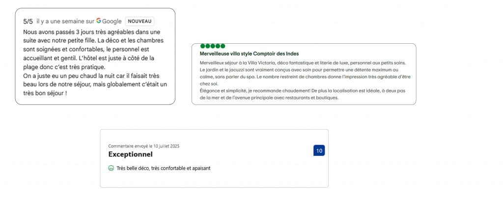 Avis Google, Tripadvisor, Booking Villa Victoria Hôtel & Spa