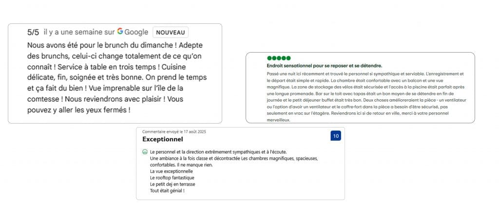 Avis Clients Google, Tripadvisor, Booking de l'hôtel Ker Moor