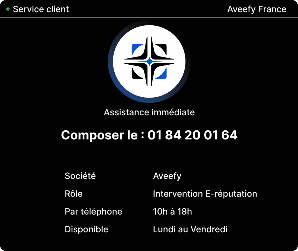 Contact Aveefy, agence e-réputation à paris, assistance suppression avis négatifs
