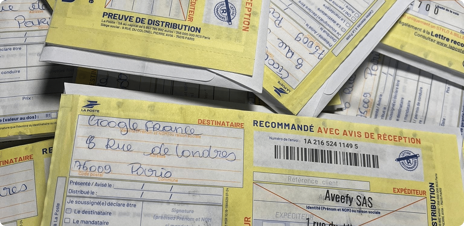 Courrier de mise en demeure adressé à Google pour des avis négatifs